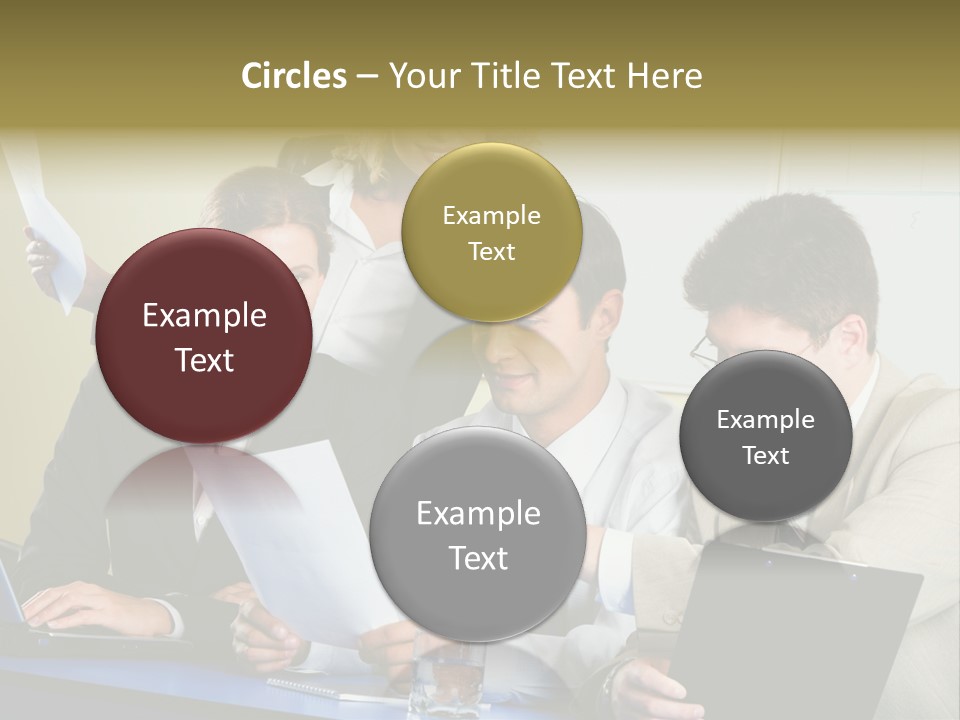 Group Of People Sitting At A Blue Table And Discussing Business Questions PowerPoint Template