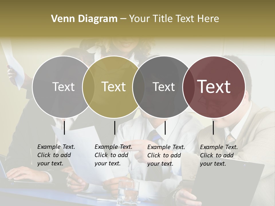 Group Of People Sitting At A Blue Table And Discussing Business Questions PowerPoint Template