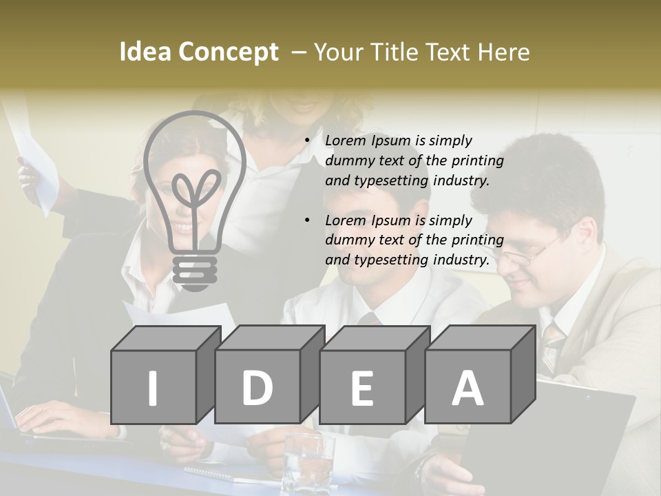 Group Of People Sitting At A Blue Table And Discussing Business Questions PowerPoint Template