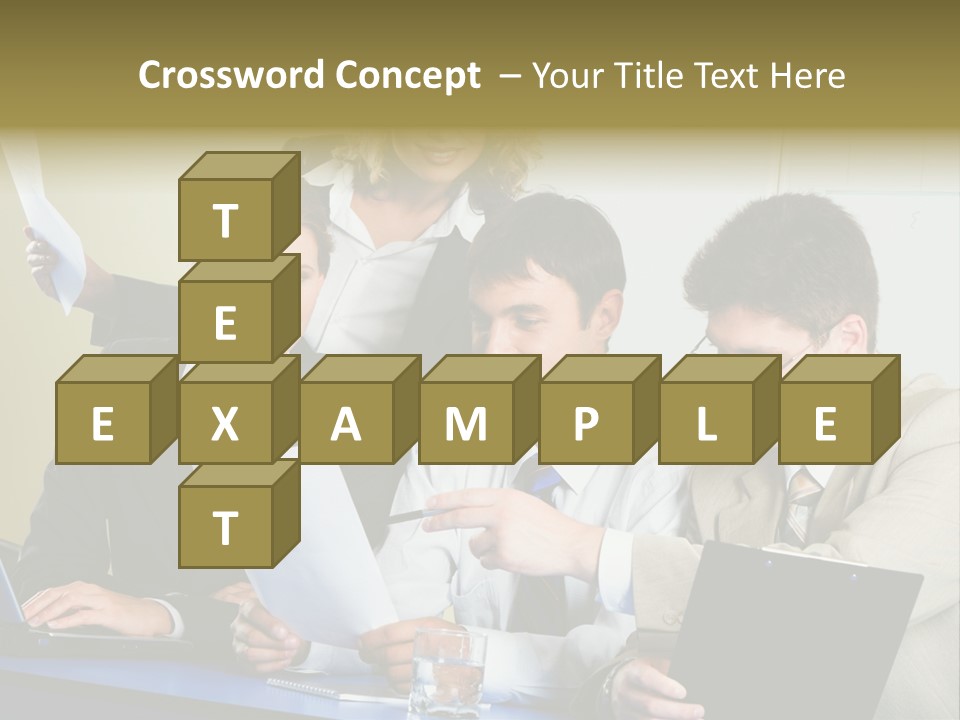 Group Of People Sitting At A Blue Table And Discussing Business Questions PowerPoint Template