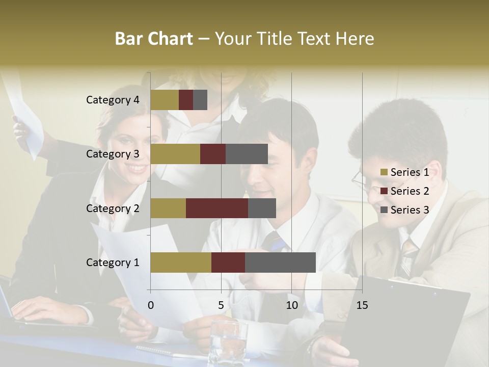 Group Of People Sitting At A Blue Table And Discussing Business Questions PowerPoint Template