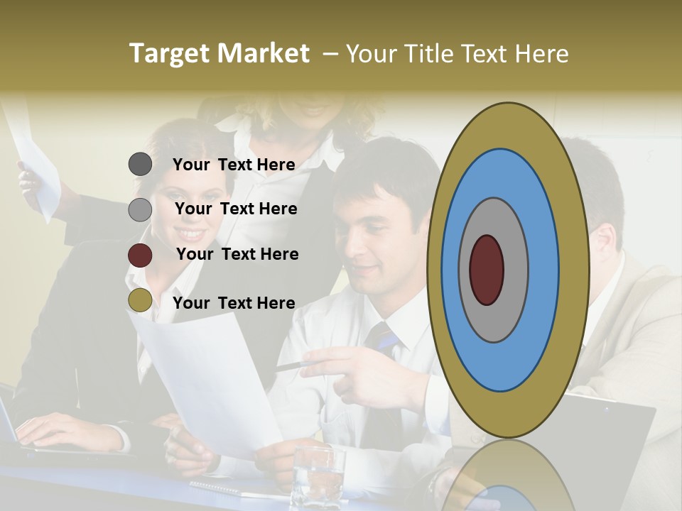 Group Of People Sitting At A Blue Table And Discussing Business Questions PowerPoint Template