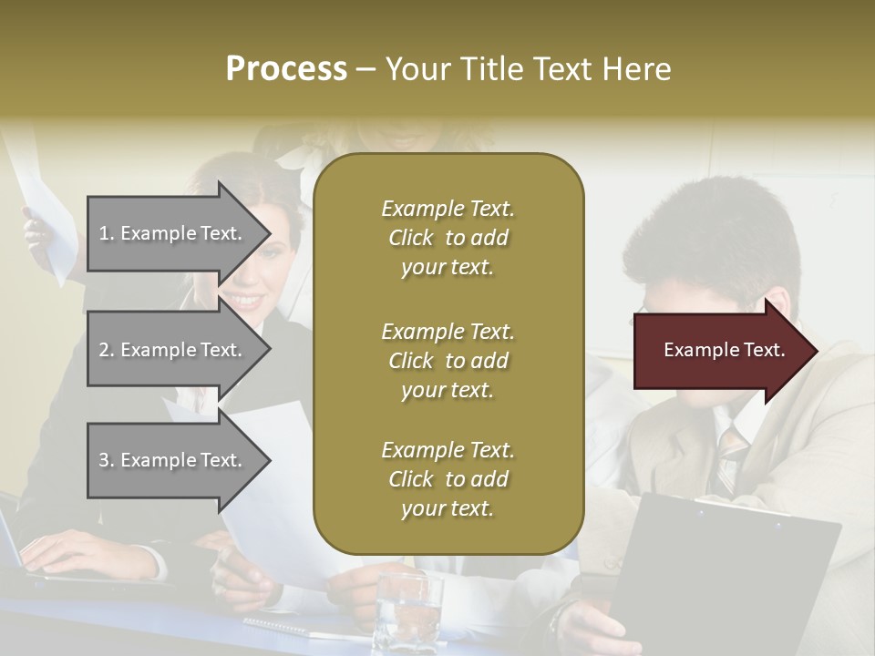 Group Of People Sitting At A Blue Table And Discussing Business Questions PowerPoint Template