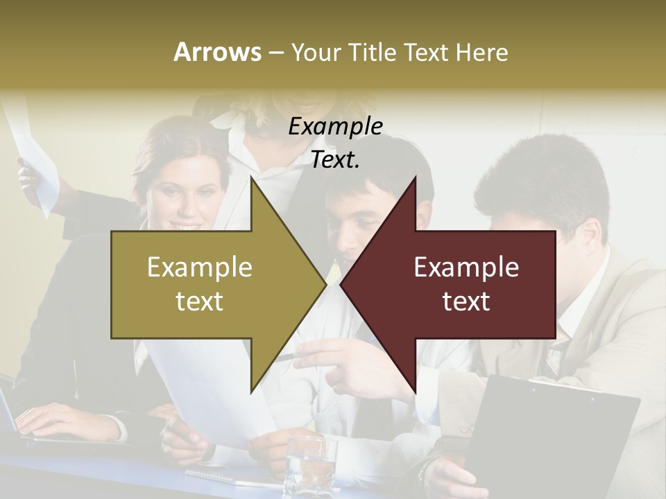 Group Of People Sitting At A Blue Table And Discussing Business Questions PowerPoint Template