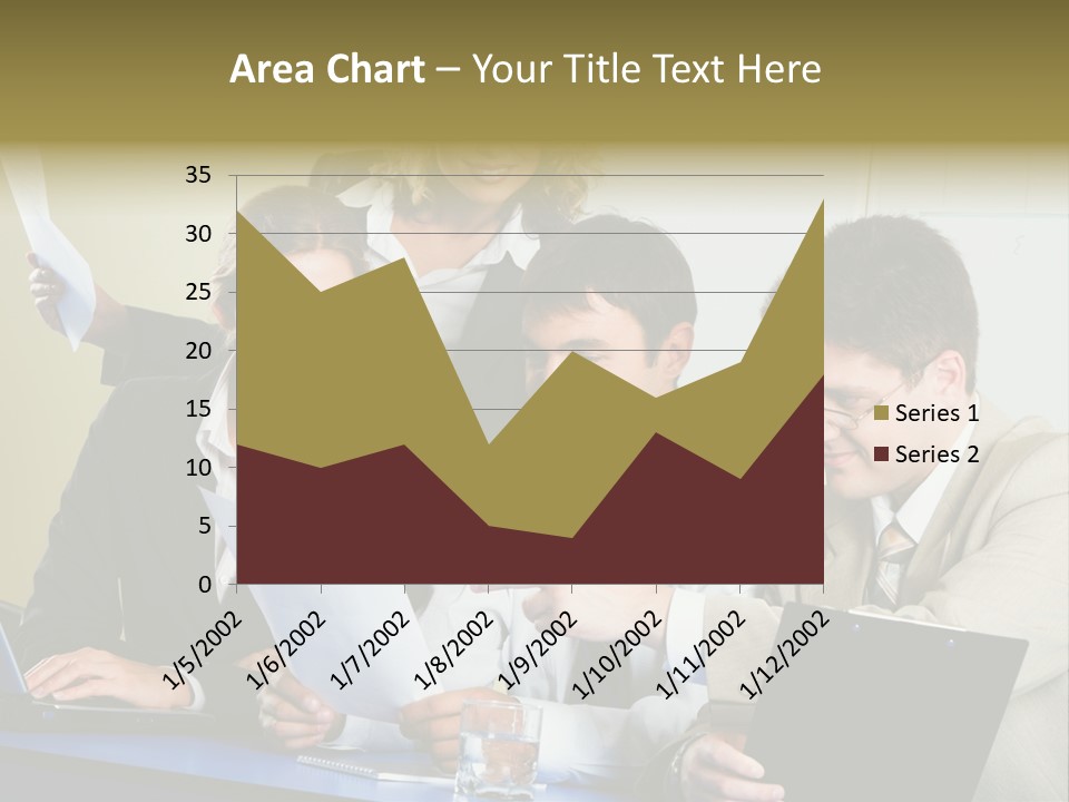 Group Of People Sitting At A Blue Table And Discussing Business Questions PowerPoint Template
