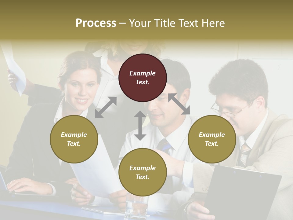 Group Of People Sitting At A Blue Table And Discussing Business Questions PowerPoint Template
