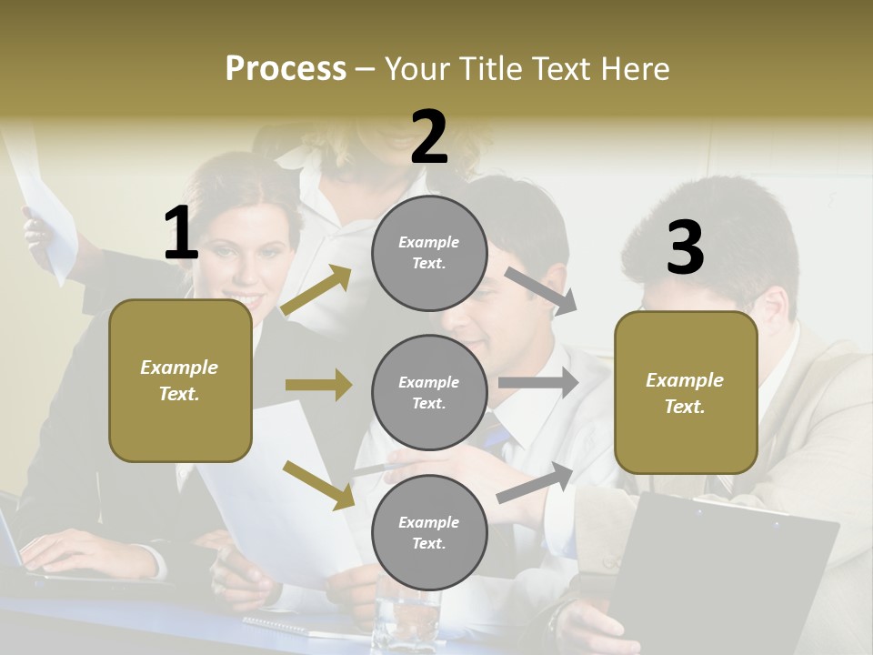 Group Of People Sitting At A Blue Table And Discussing Business Questions PowerPoint Template