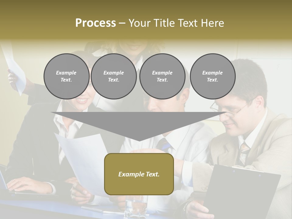 Group Of People Sitting At A Blue Table And Discussing Business Questions PowerPoint Template
