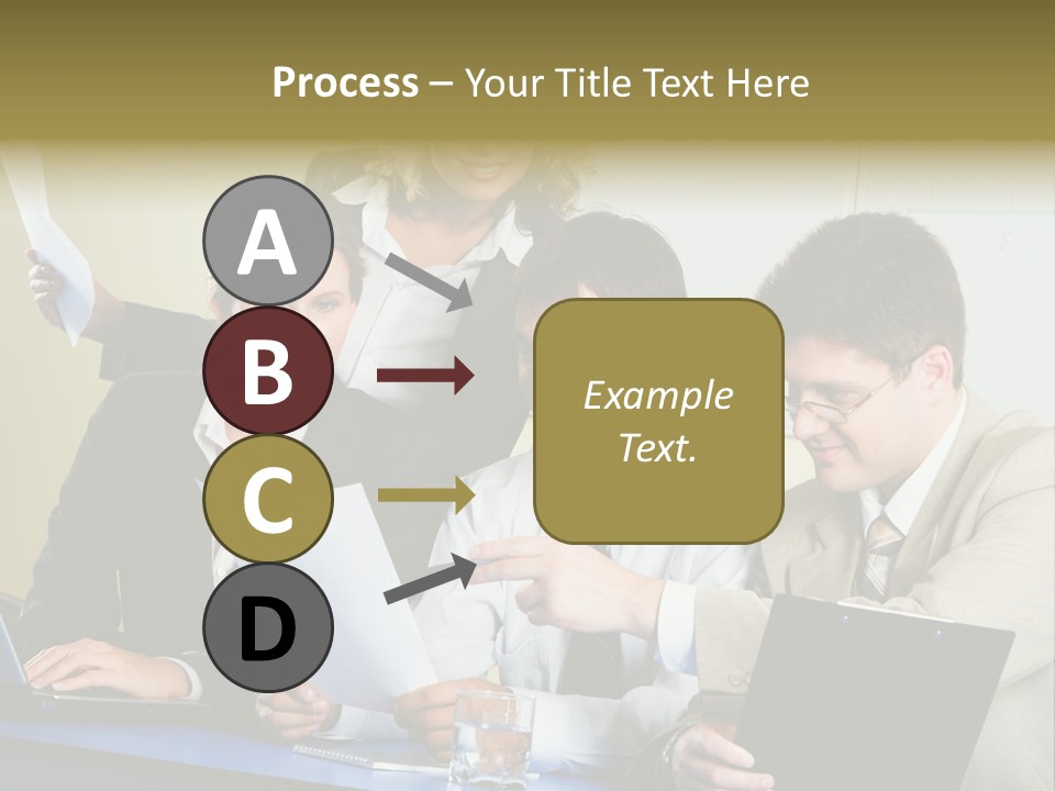 Group Of People Sitting At A Blue Table And Discussing Business Questions PowerPoint Template