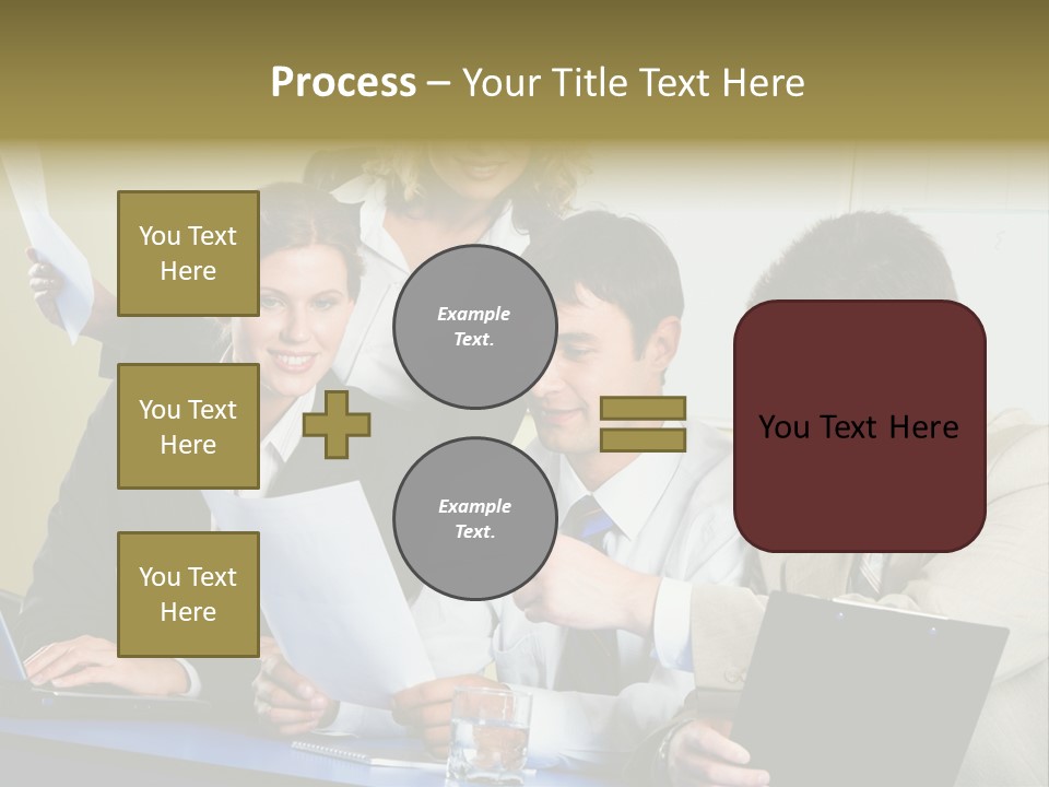Group Of People Sitting At A Blue Table And Discussing Business Questions PowerPoint Template