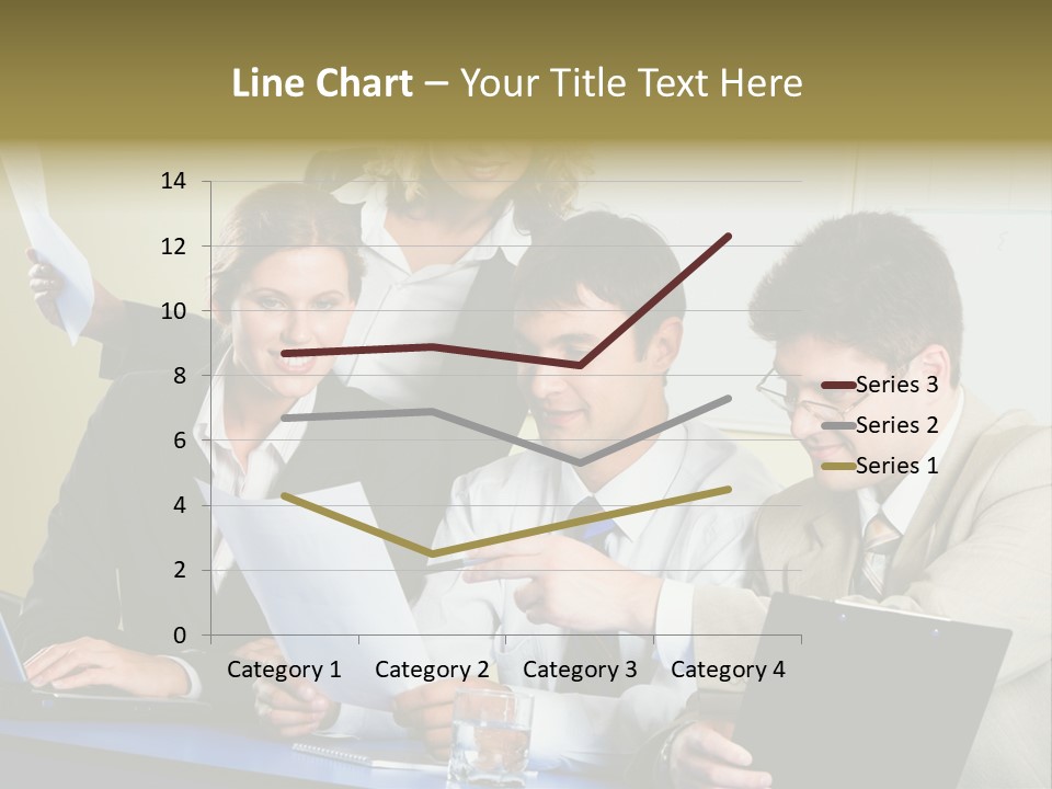 Group Of People Sitting At A Blue Table And Discussing Business Questions PowerPoint Template
