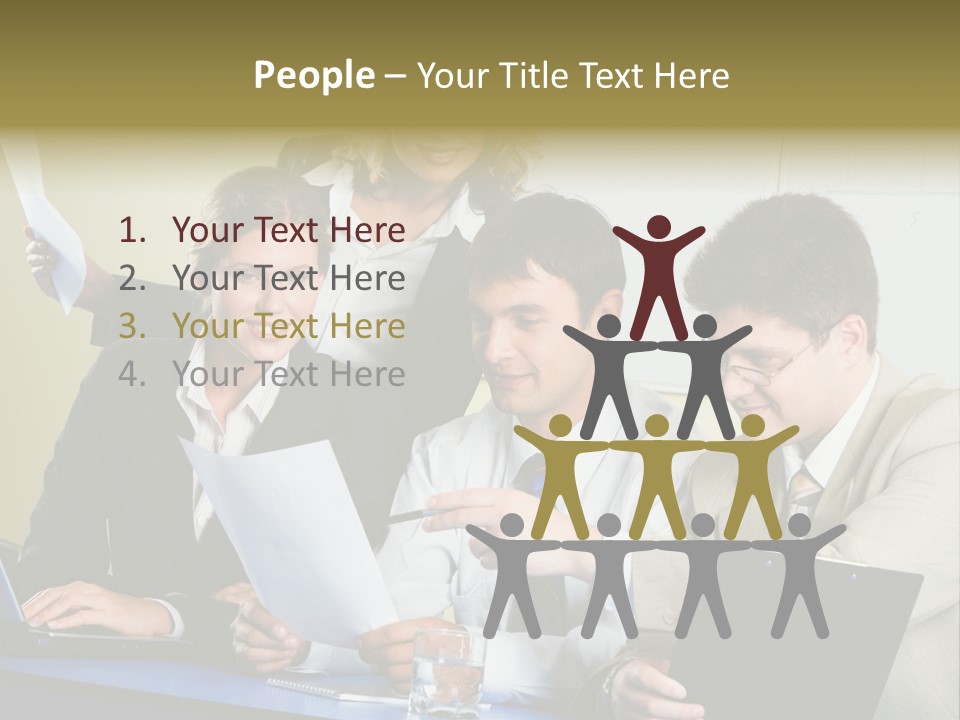 Group Of People Sitting At A Blue Table And Discussing Business Questions PowerPoint Template