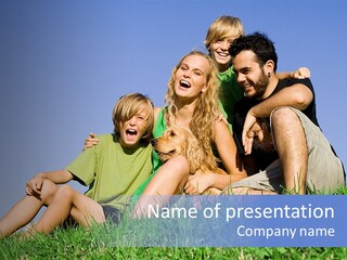 A Group Of People Sitting On The Grass With A Dog PowerPoint Template