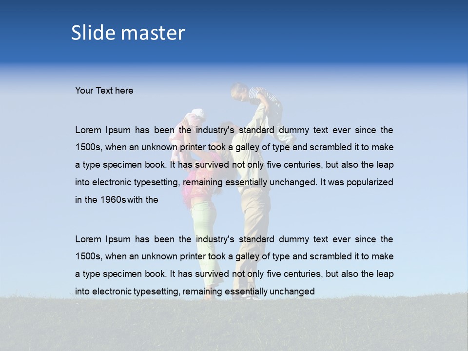 Happy Family With Two Children On Blue Sky 2 PowerPoint Template