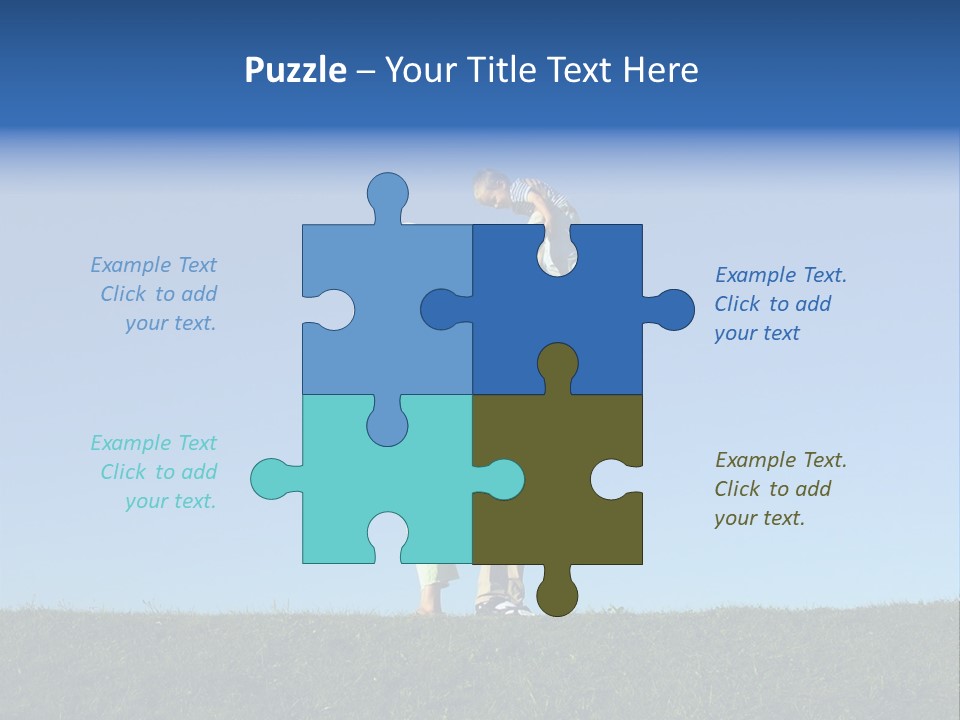 Happy Family With Two Children On Blue Sky 2 PowerPoint Template