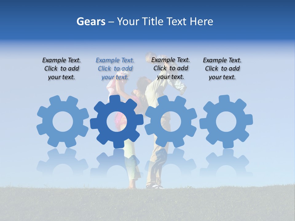 Happy Family With Two Children On Blue Sky 2 PowerPoint Template