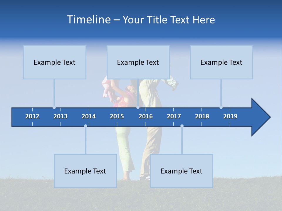 Happy Family With Two Children On Blue Sky 2 PowerPoint Template