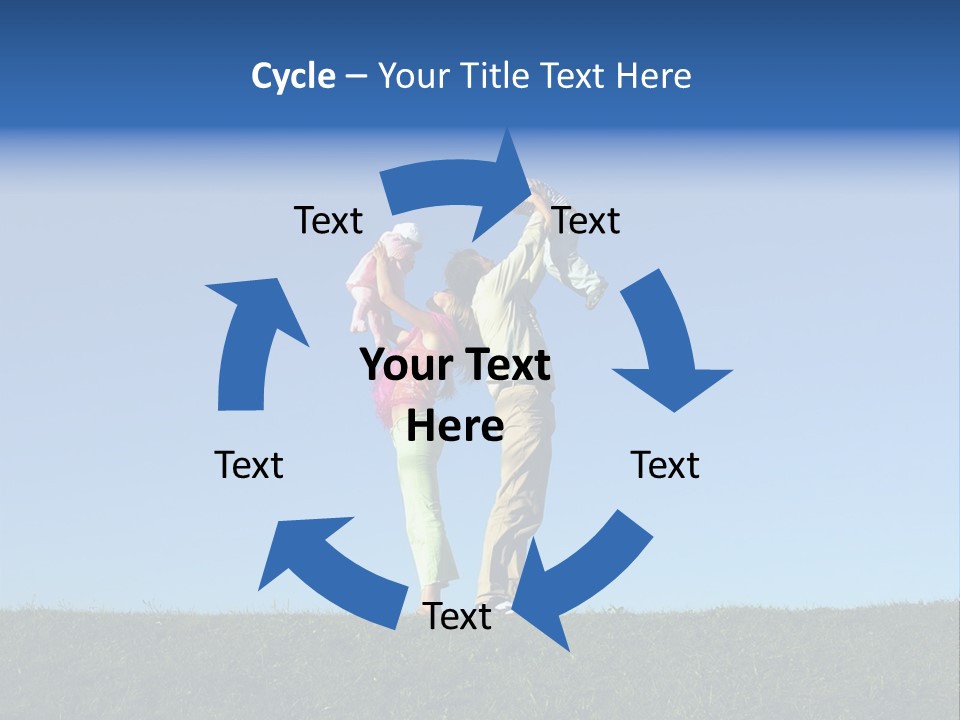 Happy Family With Two Children On Blue Sky 2 PowerPoint Template