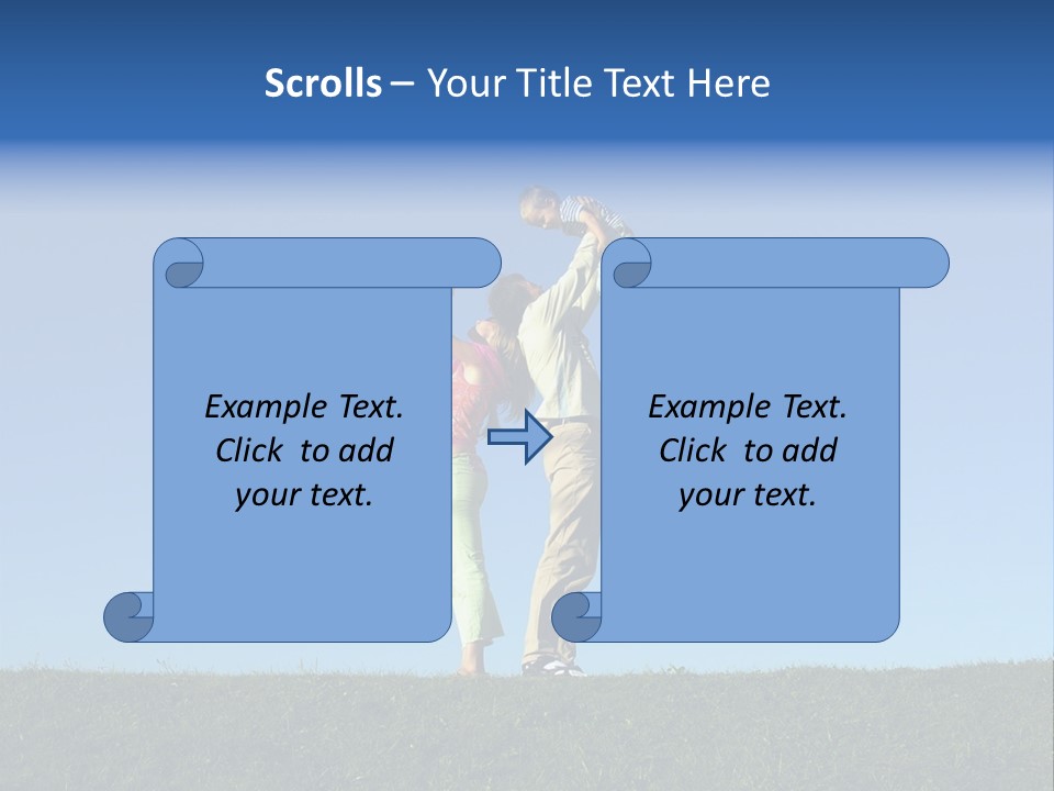 Happy Family With Two Children On Blue Sky 2 PowerPoint Template