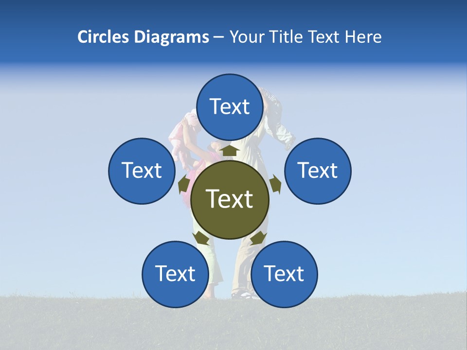 Happy Family With Two Children On Blue Sky 2 PowerPoint Template