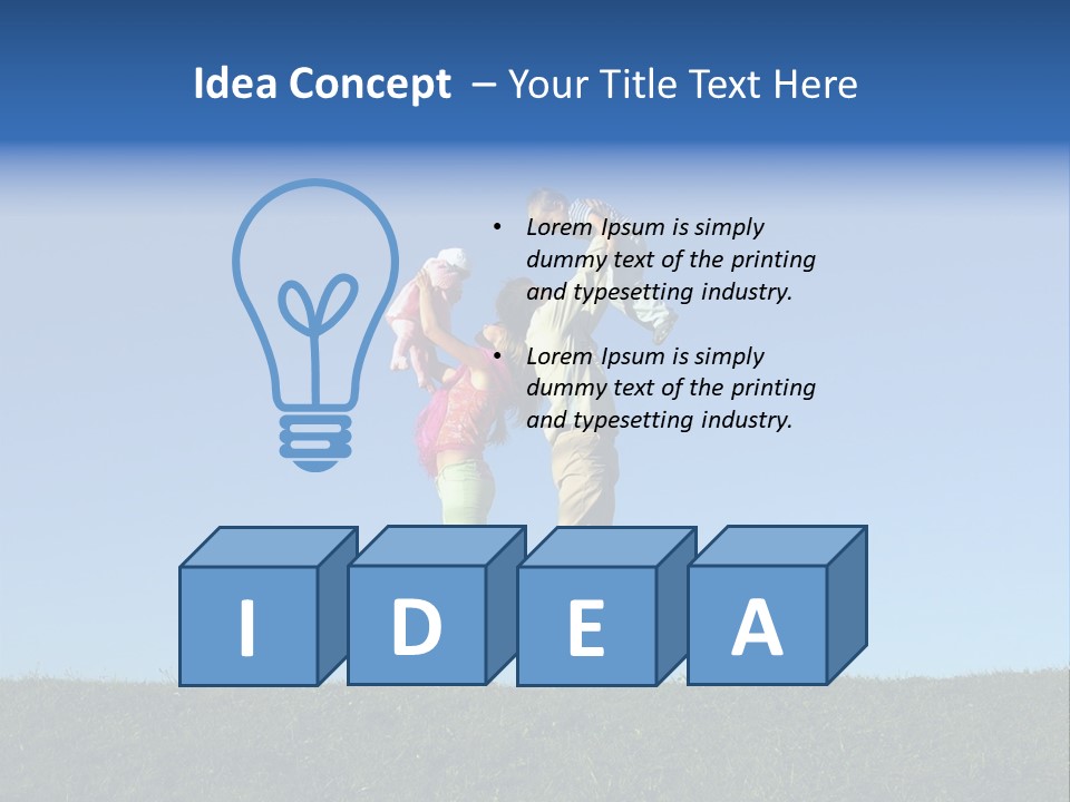 Happy Family With Two Children On Blue Sky 2 PowerPoint Template