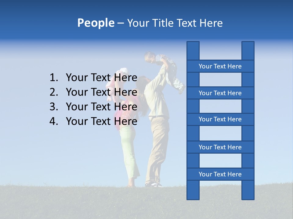 Happy Family With Two Children On Blue Sky 2 PowerPoint Template