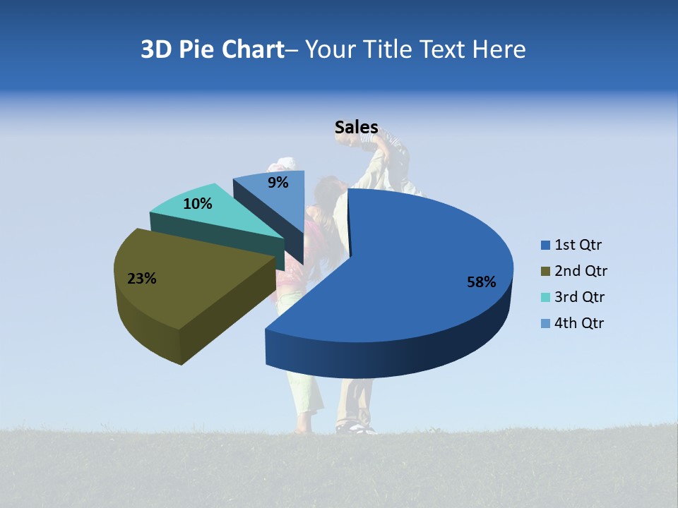 Happy Family With Two Children On Blue Sky 2 PowerPoint Template