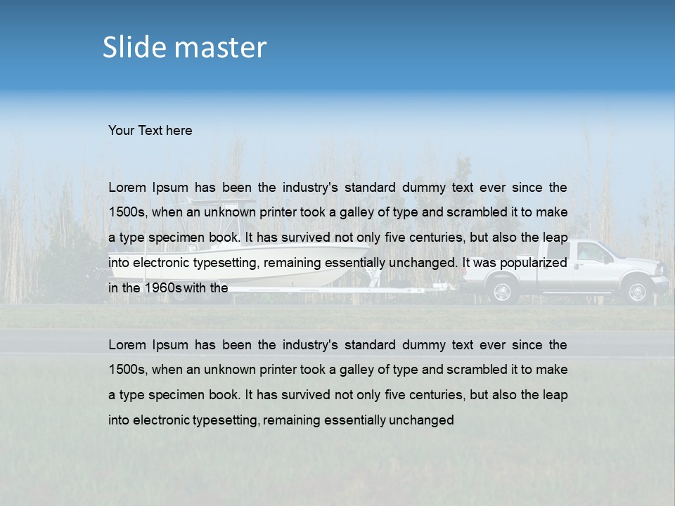 Pickup Truck Towing Boat On Trailer PowerPoint Template