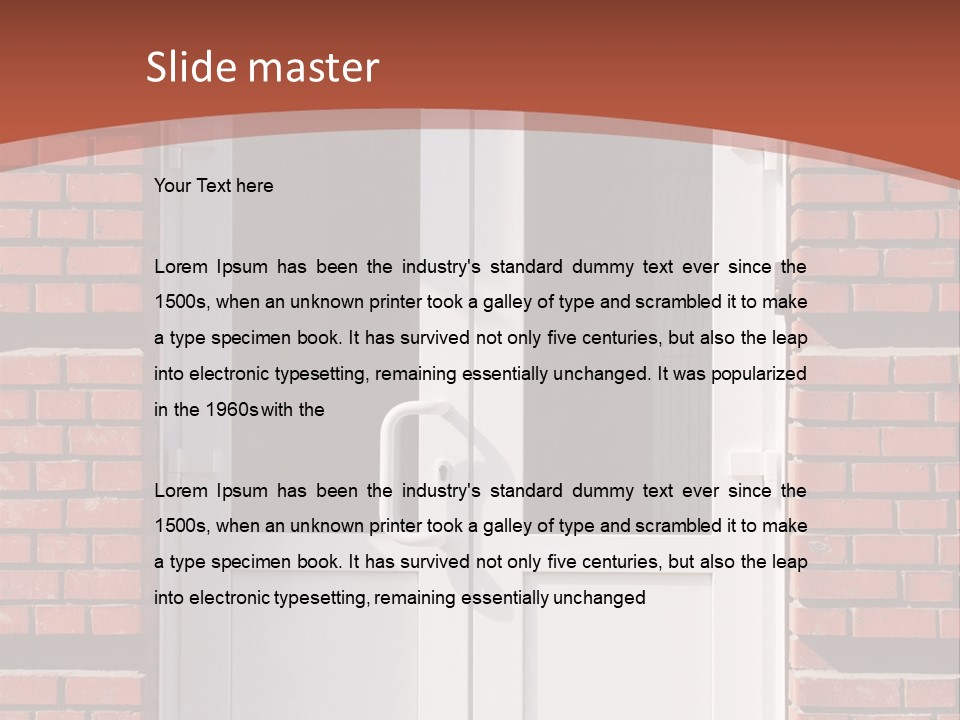 A Red Brick Building With A White Door PowerPoint Template