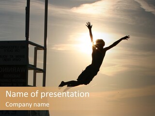 Silhouette Of Boy Jumping Off Lifeguard Stand PowerPoint Template