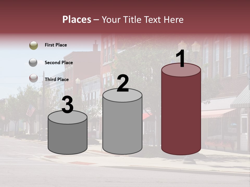 A Main Street In A Typical Midwest Small Town, Complete With U.s. Flags. PowerPoint Template