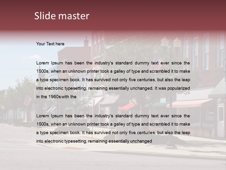 A Main Street In A Typical Midwest Small Town, Complete With U.s. Flags. PowerPoint Template