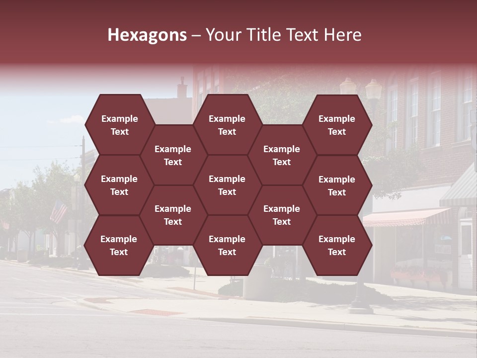 A Main Street In A Typical Midwest Small Town, Complete With U.s. Flags. PowerPoint Template