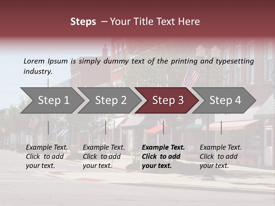 A Main Street In A Typical Midwest Small Town, Complete With U.s. Flags. PowerPoint Template
