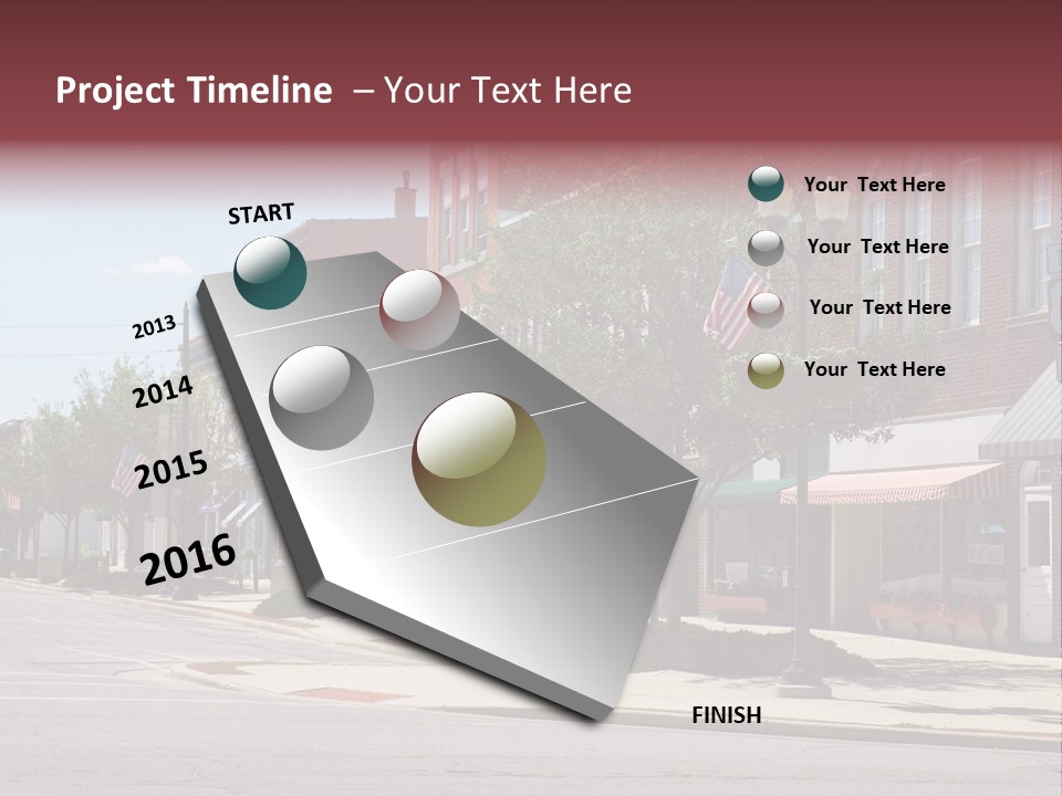 A Main Street In A Typical Midwest Small Town, Complete With U.s. Flags. PowerPoint Template