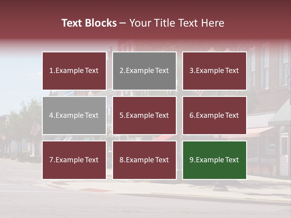 A Main Street In A Typical Midwest Small Town, Complete With U.s. Flags. PowerPoint Template