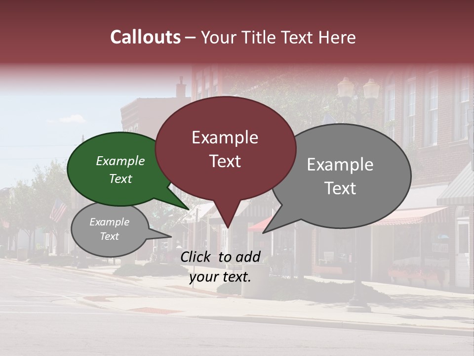 A Main Street In A Typical Midwest Small Town, Complete With U.s. Flags. PowerPoint Template