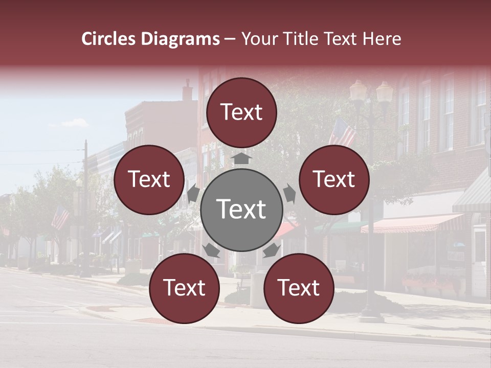 A Main Street In A Typical Midwest Small Town, Complete With U.s. Flags. PowerPoint Template