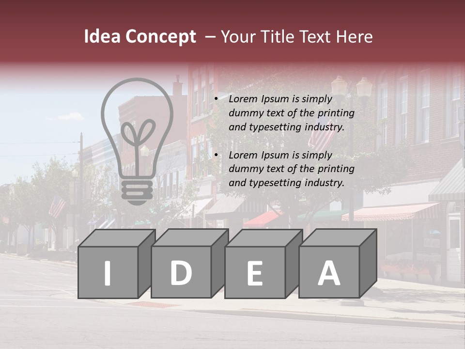 A Main Street In A Typical Midwest Small Town, Complete With U.s. Flags. PowerPoint Template