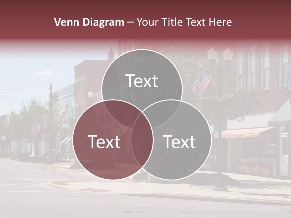 A Main Street In A Typical Midwest Small Town, Complete With U.s. Flags. PowerPoint Template