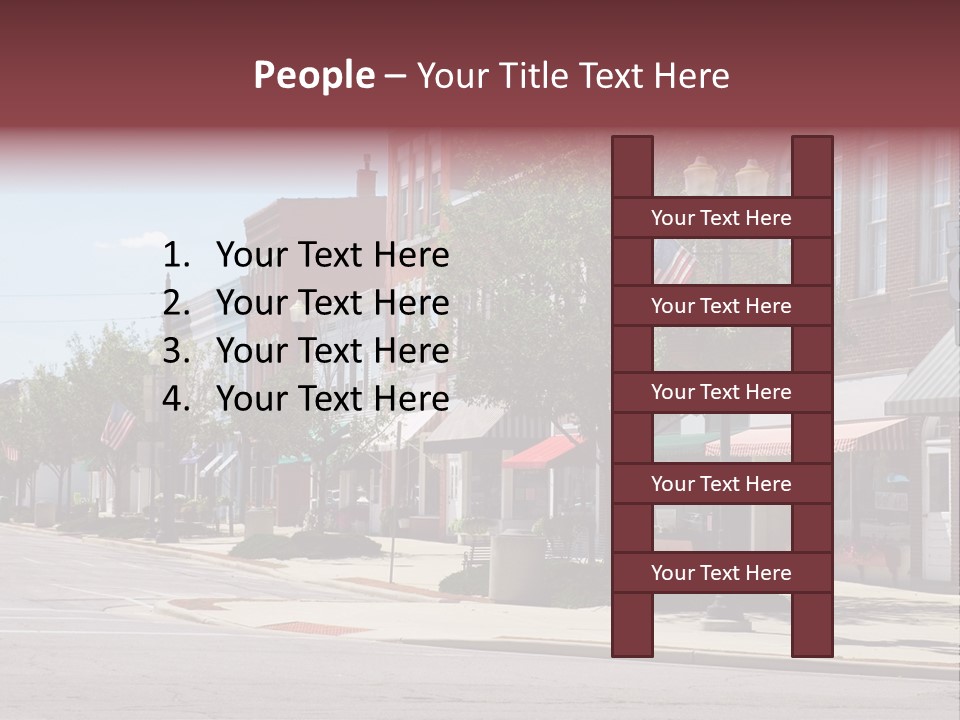 A Main Street In A Typical Midwest Small Town, Complete With U.s. Flags. PowerPoint Template