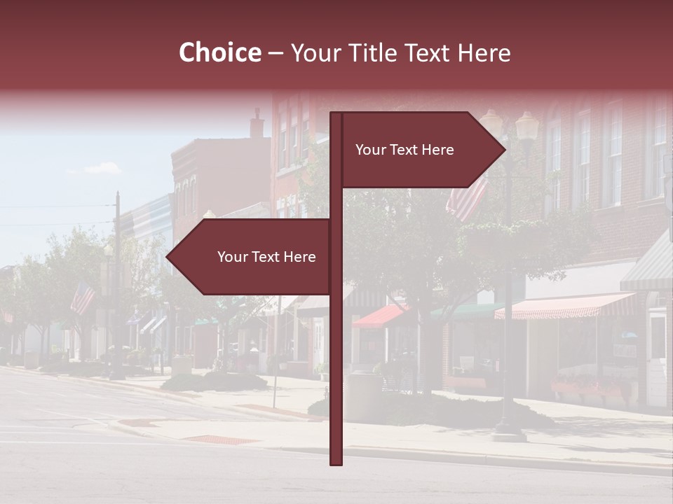 A Main Street In A Typical Midwest Small Town, Complete With U.s. Flags. PowerPoint Template