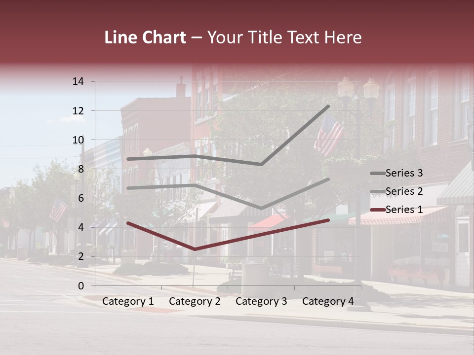 A Main Street In A Typical Midwest Small Town, Complete With U.s. Flags. PowerPoint Template