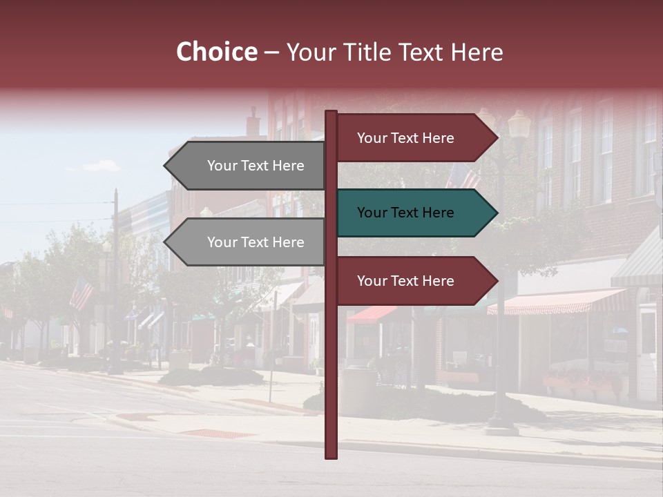 A Main Street In A Typical Midwest Small Town, Complete With U.s. Flags. PowerPoint Template