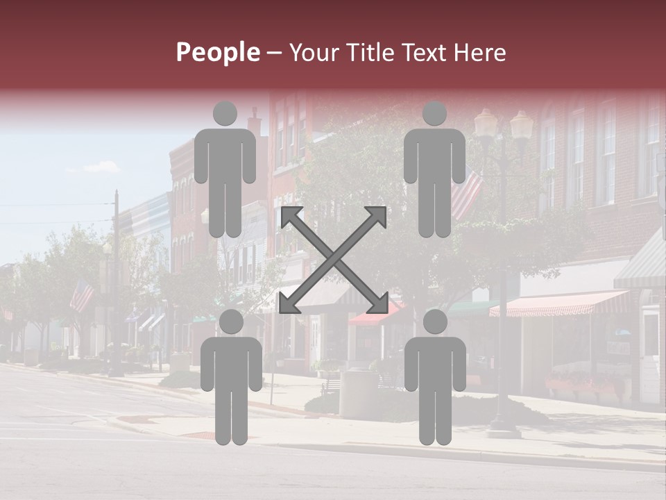 A Main Street In A Typical Midwest Small Town, Complete With U.s. Flags. PowerPoint Template