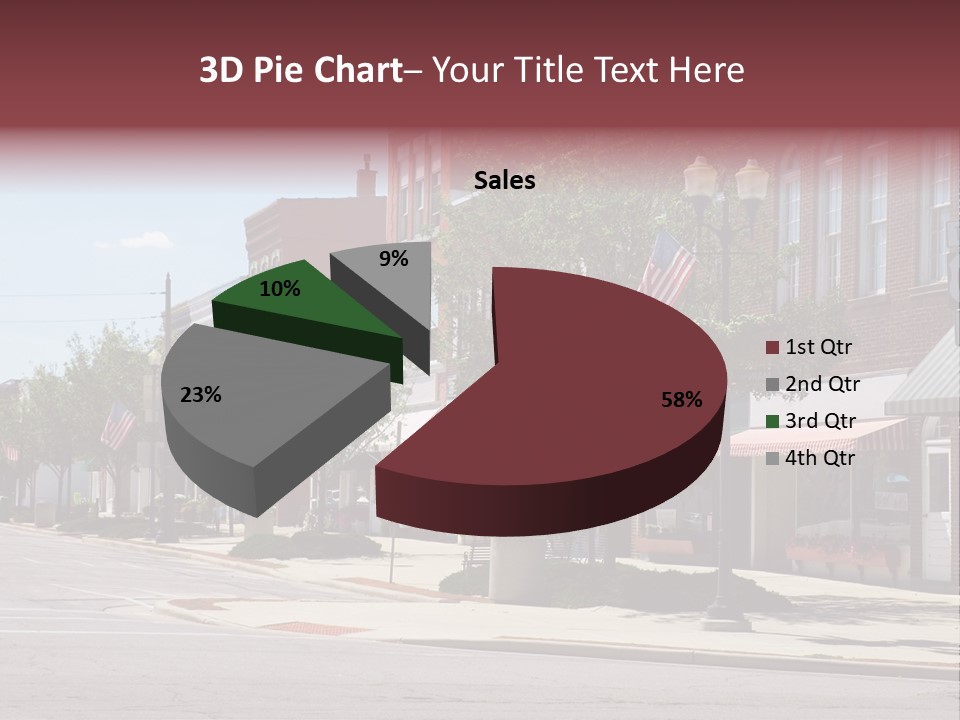 A Main Street In A Typical Midwest Small Town, Complete With U.s. Flags. PowerPoint Template