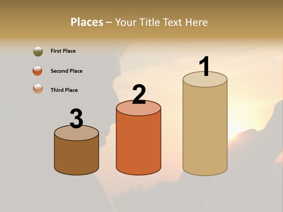 A Woman Holding A Cell Phone In Front Of A Sunset PowerPoint Template