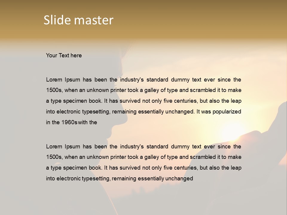 A Woman Holding A Cell Phone In Front Of A Sunset PowerPoint Template