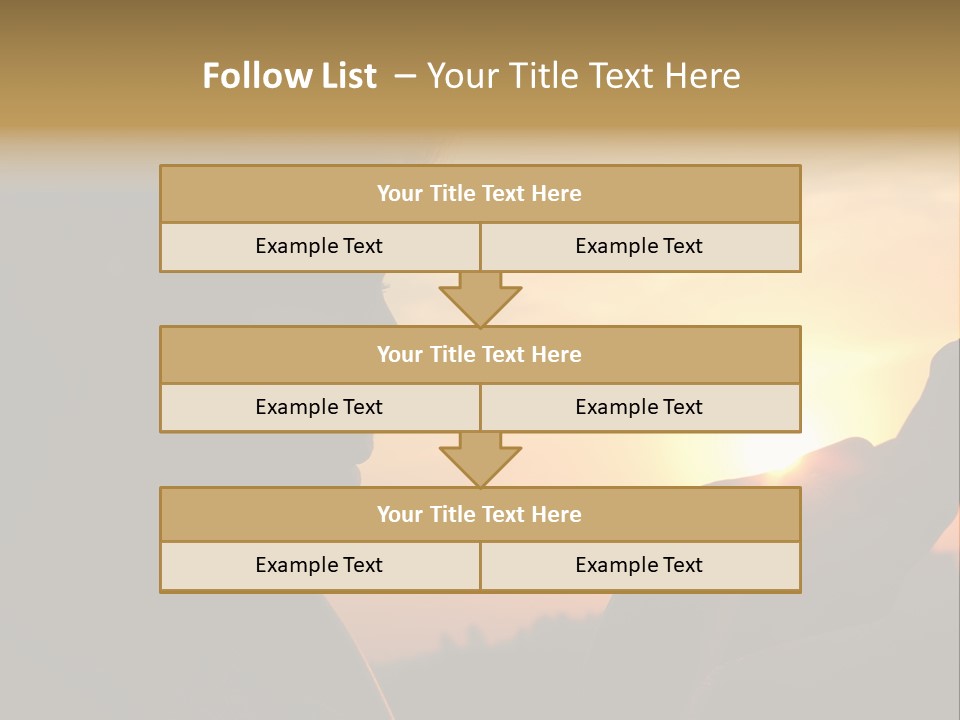 A Woman Holding A Cell Phone In Front Of A Sunset PowerPoint Template