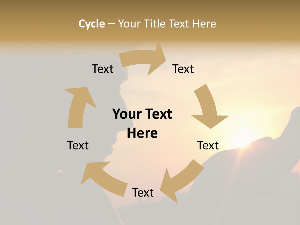 A Woman Holding A Cell Phone In Front Of A Sunset PowerPoint Template